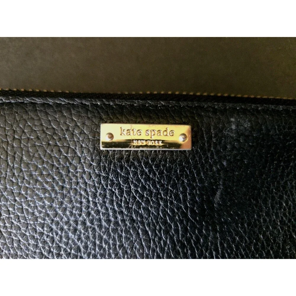 Kate Spade New York Women’s Black Zip-Around Wallet Logo Zipper Card Slots